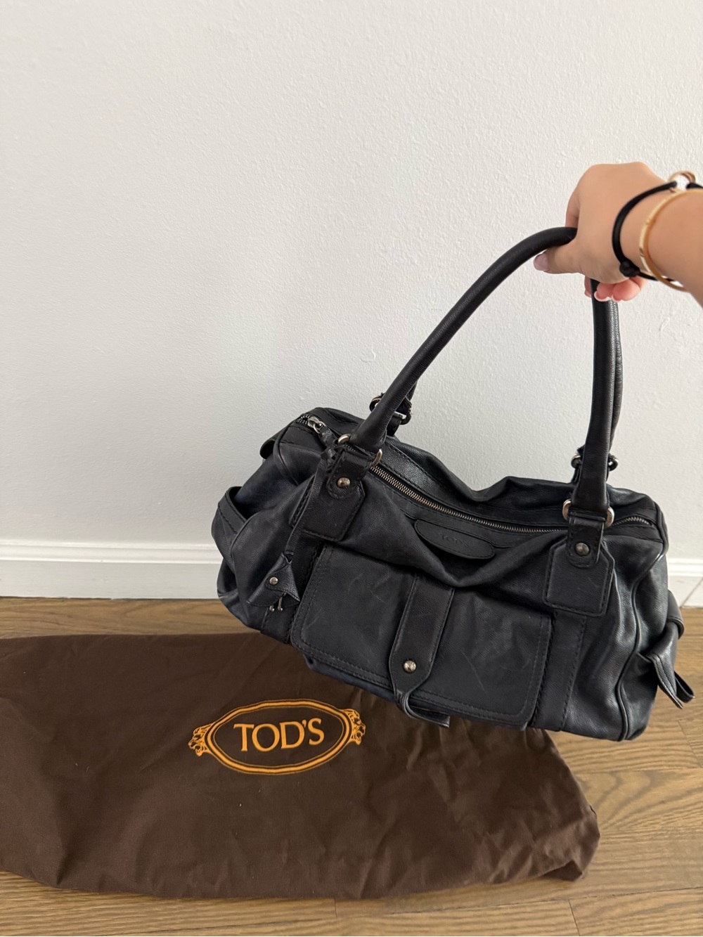 TOD'S navy blue Leather Satchel Handbag